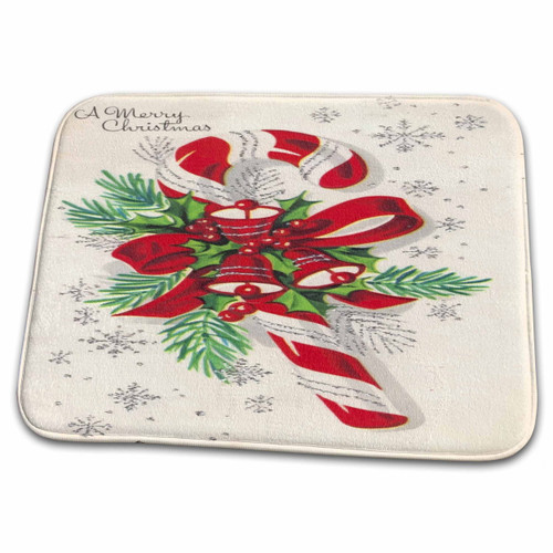 3dRose A Vintage Merry Christmas Candy Cane - Dish Drying Mats (ddm-352088-1)