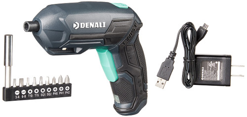 Amazon Brand - Denali by SKIL 4V Cordless Pivoting Screwdriver with10-Piece Bit Set and USB Charger