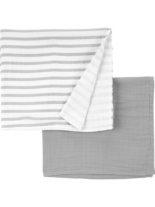 Simple Joys by Carter's Unisex Babies' Cotton Gauze Blanket, Grey/White Stripe, One Size