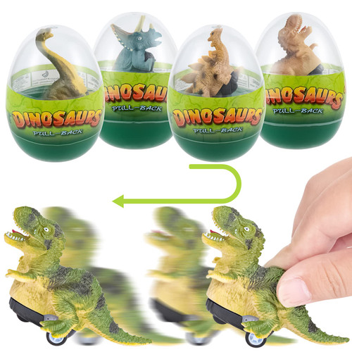 ThinkMax 4pcs Jumbo Easter Eggs Prefilled with Dinosaur Pull Back Cars for Kids Basket Stuffers, Easter Eggs Hunt, Party Favor