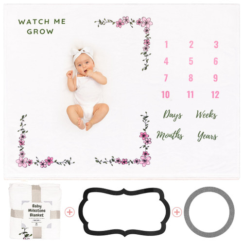 Baby Milestone Blanket, Baby Monthly Milestone Blanket for Baby Girl, Age Blanket Growth Chart Blanket, Newborn Photography Background 40x50