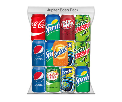 Jupiter EdenSoda Variety Bundle | Multi Flavor Soft Drink Pack | Assortment of Cola, Sprite, Mountain Dew, Dr. Pepper, Sunkist, Canada Dry Ginger Ale, Brisk Iced Tea | The Beverage Care Package (12 Fl Oz (Pack of 12))