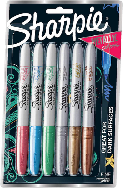 Sharpie Metallic Permanent Markers, Fine Point, Assorted Colors, 6-Count Permanent Marker (2029678) - 1