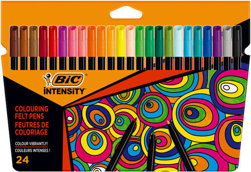 BIC Intensity Colouring Felt Tip Pens for Adults, Multicolour, 24 Pack