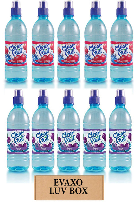 LUV BOX - Variety Clear Fruit Water Sport 16.9 Oz Bottles ,Pack of 10,Grape,Cherry Blast by evaxo LUV BOX - Variety Clear Fruit Water Sport 16.9 Oz Bottles ,Pack of 10,Grape,Cherry Blast by evaxo
