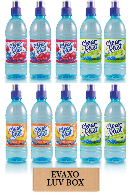 LUV BOX - Variety Clear Fruit Water Sport 16.9 Oz Bottles ,Pack of 10,Peach Fling,Cherry Blast,Green Apple by evaxo LUV BOX - Variety Clear Fruit Water Sport 16.9 Oz Bottles ,Pack of 10,Peach Fling,Cherry Blast,Green Apple by evaxo