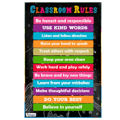 ADOGEO Class Rules for Preschool Poster & Elementary School Kids - Back To School Classroom Decorations, Educational Posters, Teacher Supplies Kindergarten, Elementary, Homeschool Learning 16''x24''