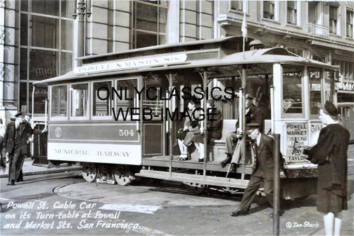 OnlyClassics 1951 Trolley Train SAN Francisco CA 8X12 Photo Turntable Powell & Market Street