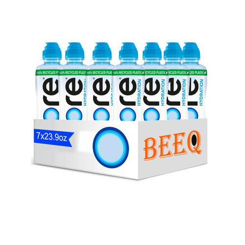 BEEQ-BOX CORE Hydration, 23.9 Fl Oz (Pack of 7), Nutrient Enhanced Water, Perfect 7.4 Natural pH, Ultra-Purified With Electrolytes and Minerals, Sports Cap For Convenience