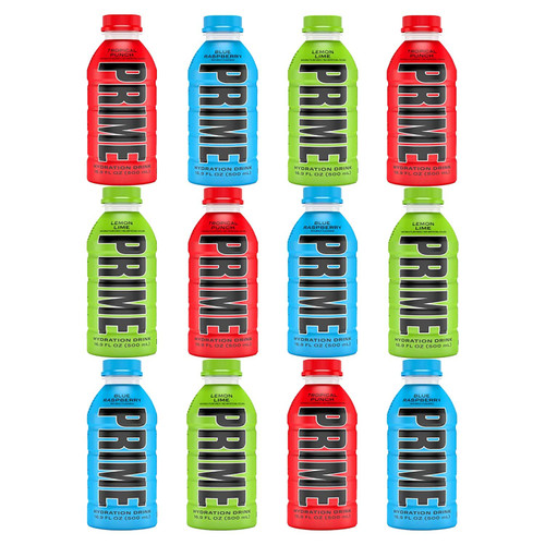 BEEQ - Prime Hydration Sports Drink Variety Pack, (Tropical Punch, Blue Raspberry, Lemon Lime), (Pack of 12), Energy Drink, Electrolyte Beverage, 16.9 Fl Oz (500 ML), Hydration Water Bottles