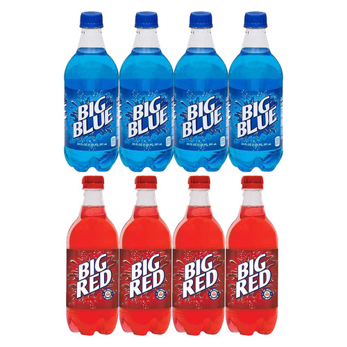 BEEQ BOX Variety Pack - (Pack of 8) Big Blue and Big Red Soda, 20-oz. Bottles