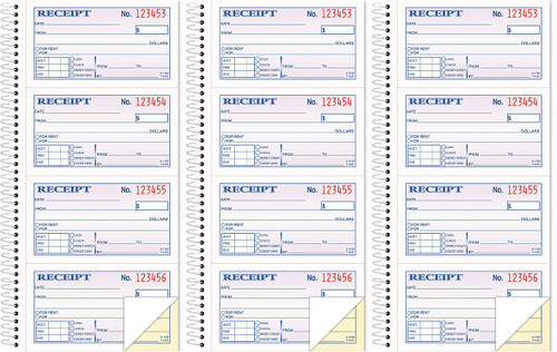 Money/Rent Receipt Book, 2-Part, Carbonless, 11 x 5.25 Inches, 4 Receipts/Page, 200 Sets per Book (4161), White Pack of 3