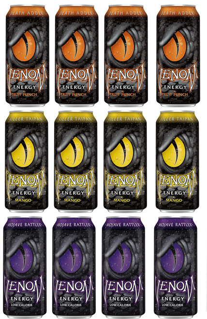 LUV-BOX Variety VENOM ENERGY DRINK pack , pack of 12 , 16 fl oz ,DEATH ADDER ENERGY DRINK , KILLER TAIPAN ENERGY DRINK , MOJAVE RATTLER ENERGY DRINK
