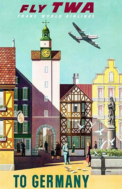 Fly TWA to Germany - Trans World Airlines - 1950's - Travel Poster Magnet Fly TWA to Germany - Trans World Airlines - 1950's - Travel Poster Magnet