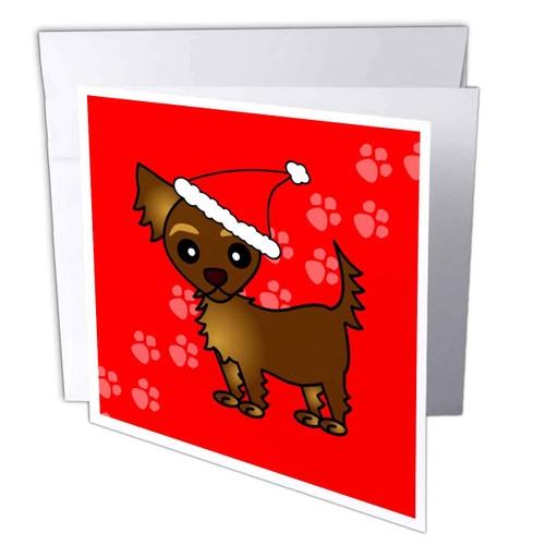 3dRose Cute Chocolate Brown Longhaired Chihuahua Red with Santa Hat Greeting Cards, Set of 6 (gc_28474_1)