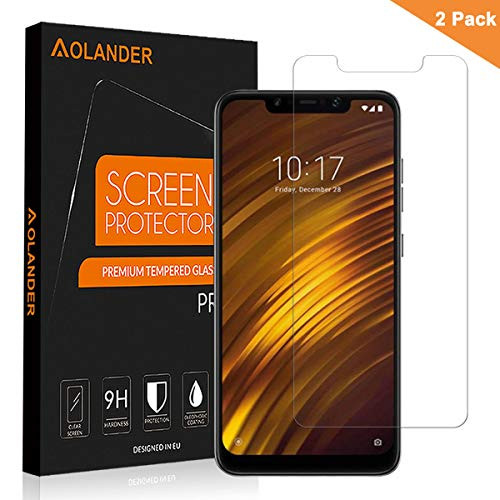 [2 Pack] Aolander Xiaomi Pocophone F1 Screen Protector, Aolander[2.5D Round Edge] [9H Hardness] [High Definition] [Bubble Free] Tempered Glass Screen Protector for Xiaomi Pocophone F1