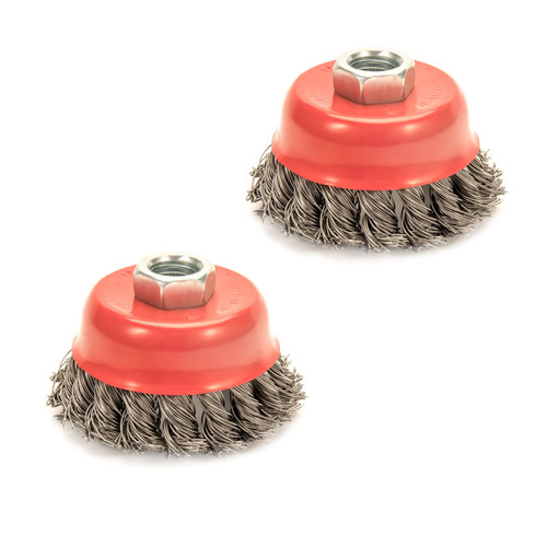 AUPREX 2 Pack Knotted Wire Cup Brush for Angle Grinders with 5/8 Inch | 11 UNC Threaded Arbor- 0.02 Inch Carbon Steel Wire for Rust,Corrosion,Paint Removal and Other Heavy-Duty Conditioning for Metals