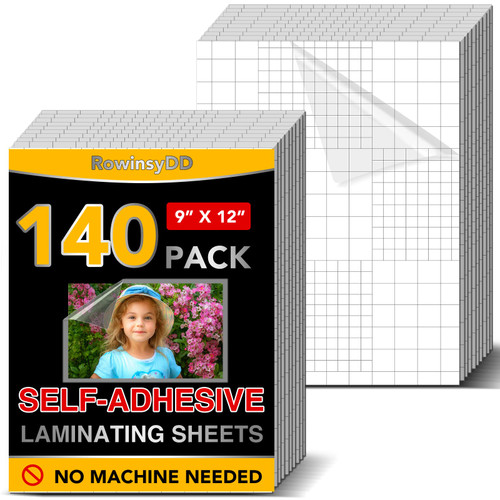 140 PCS Self-Adhesive Laminating Sheets, 9 x 12 Inches Clear Laminating Sheets No Machine Needed Self Sealing Laminate Sheets