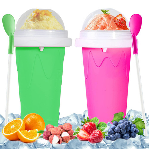 Slushie Maker Cup,Magic Quick Frozen Smoothies Cup,Portable Squeeze Cup Slushy Maker,Double Layer Squeeze Cup,DIY Homemade Smoothie Cups (Green+Pink) Slushie Maker Cup,Magic Quick Frozen Smoothies Cup,Portable Squeeze Cup Slushy Maker,Double Layer Squeeze Cup,DIY Homemade Smoothie Cups (Green+Pink)