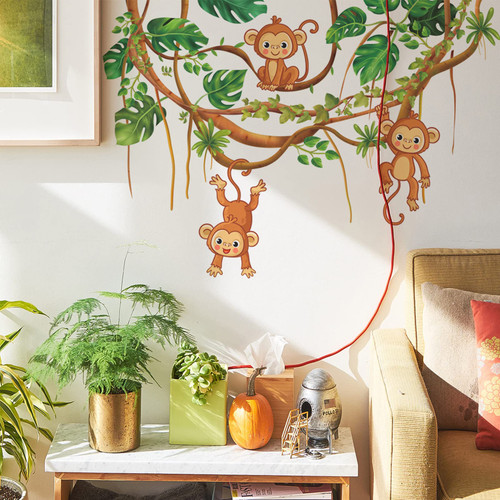 Monkey Climbing Tree Wall Decals Green Vine Stickers, Peel and Stick Jungle Animals Wallpaper Decor, DIY Art Mural for Kids Baby Nursery Playroom Bedroom Monkey Climbing Tree Wall Decals Green Vine Stickers, Peel and Stick Jungle Animals Wallpaper Decor, DIY Art Mural for Kids Baby Nursery Playroom Bedroom