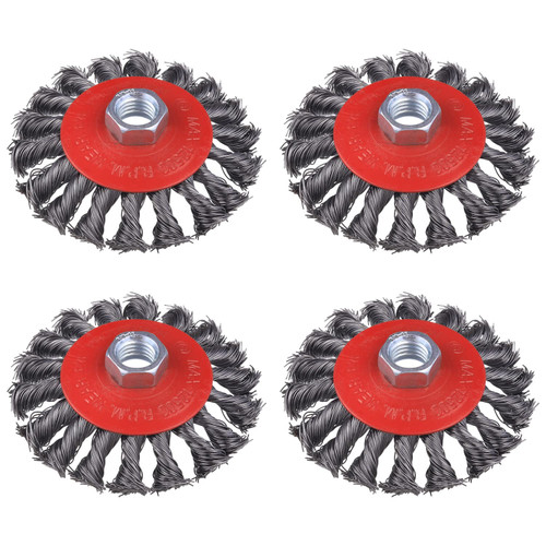 WENORA 4 Pack 4 Inch Twist Knotted Wire Wheel Brush for Angle Grinder with 5/8 Inch-11 Threaded Arbor, for Heavy-Duty Conditioning for Various Metals WENORA 4 Pack 4 Inch Twist Knotted Wire Wheel Brush for Angle Grinder with 5/8 Inch-11 Threaded Arbor, for Heavy-Duty Conditioning for Various Metals