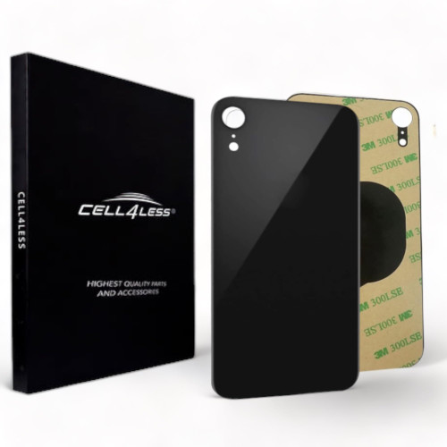 CELL4LESS Back Glass Compatible with iPhone XR Replacement Battery Door Cover w/Adhesive & Removal Tool NO Logo (Black)