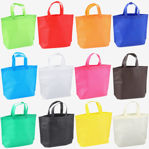 poewor 48 Pieces Reusable Totes Bag Set Non Woven Grocery Bag with Handles Fabric Portable Tote Bag Bulk for Shopping Events Party (12 Colors