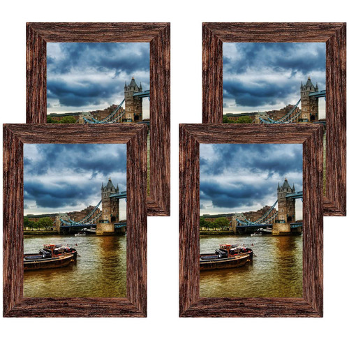 LUXFORT 6x8 Picture Frame Set of 4, Display Pictures 4x6 with Mat or 6x8 Without Mat, Multi Photo Frames Collage for Wall or Tabletop Display, Brown