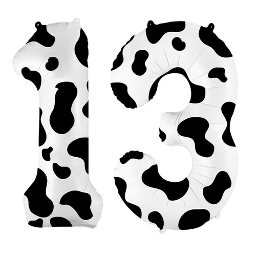 POSLAB 40 Inch Number Balloon Foil Balloon Number 13 Jumbo Giant Balloon Number 13 Balloon for 13th Birthday Party Decoration Wedding Anniversary Graduation Celebration, Cow print 13 Number Balloon