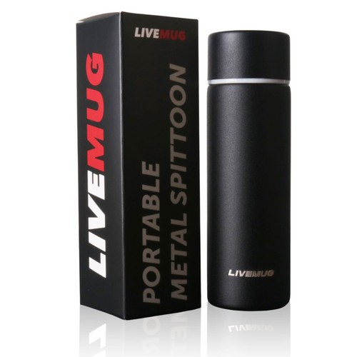 LIVEMUG Pocket Spittoon for Chewing Tobacco - 5 Oz Stainless Steel Portable Spit Cup, Dip Spitting - Wide Mouth, Spill Resistant Spitter, (Matte Black) (Black)