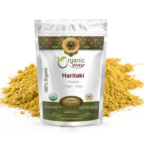 Organic Way Premium Quality Haritaki Powder (Terminalia chebula) - Organic & Kosher Certified | Raw, Vegan, Non GMO & Gluten Free | USDA Certified | Origin - India (1LBS / 16Oz)