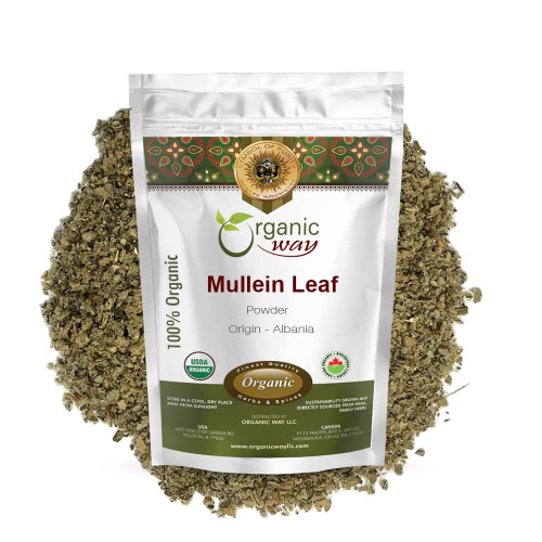 Organic Way Mullein Leaf Powder (Verbascum thapsus) - European Wild-Harvest | Organic & Kosher Certified | Vegan, Non GMO & Gluten Free | USDA Certified | Origin - Albania (1/2Lbs / 8Oz)