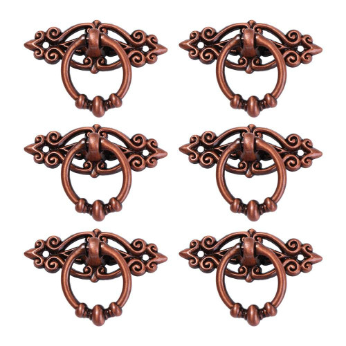 BYBYCD 6Pcs/Set Ring Handles Drawer Pulls Ring Cabinet Knobs Hardware Drop Ring Pull Handles for Wood Case Dresser Cupboard with Screw(red Bronze)