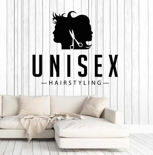 Vinyl Wall Decal Unisex Hairstyling Hair Salon Beauty Stylist Stickers Large Decor (ig4893) Grey