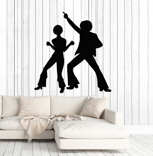 Vinyl Wall Decal Silhouette Disco Dancers Dance Party Art Stickers Mural Large Decor (ig5030) Grey