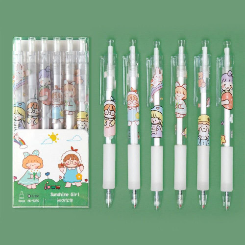 Houchu 6 Pcs Cute Cartoon Gel Pens 0.5mm Premium Gel Ink Pen Fine Point Pens Ballpoint Pen For Office School Stationery(C)