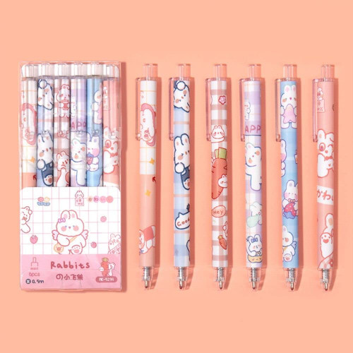 Houchu 6 Pcs Cute Cartoon Gel Pens 0.5mm Premium Gel Ink Pen Fine Point Pens Ballpoint Pen For Office School Stationery(D)