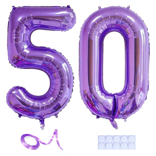 Yijunmca Purple 50 Number Balloons Giant Jumbo Number 50 32" Helium Balloon Hanging Balloon Foil Mylar Balloons for Men Women 50th Birthday Party Supplies 50 Anniversary Events Decorations