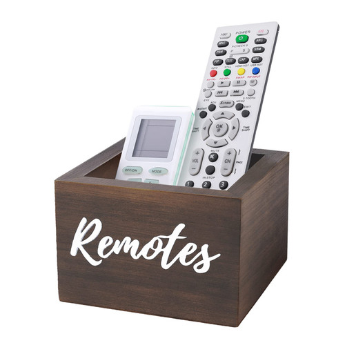 XBelmber Remote Control Holder Caddy, Wooden TV Remote Holder, Remote Organizer for Table, Vintage Farmhouse Desk Caddy, Media Storage Box - Brown
