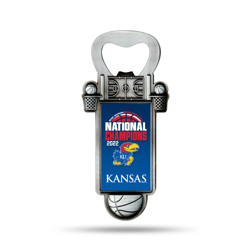 Rico Industries NCAA Kansas Jayhawks 2022 NCAA Men's Basketball National Champions Magnetic Bottle Opener, Stainless Steel, Strong Magnet to Display on Fridge