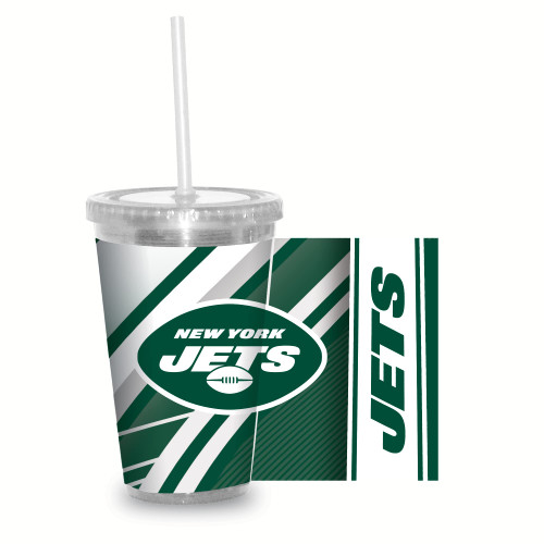 Rico Industries NFL Football New York Jets NFL Football Team 16oz Clear Tumbler W/Straw Rico Industries NFL Football New York Jets NFL Football Team 16oz Clear Tumbler W/Straw