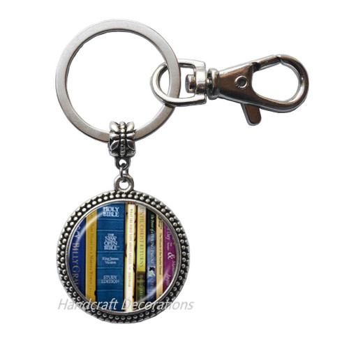 Library Keychain,Librarian Jewelry for Bookworms Art Keychain Book Print Glass Keychain,Library Books, Books Gift, Writer Teacher Gift,Book Lover Keychain.F241 (E1)