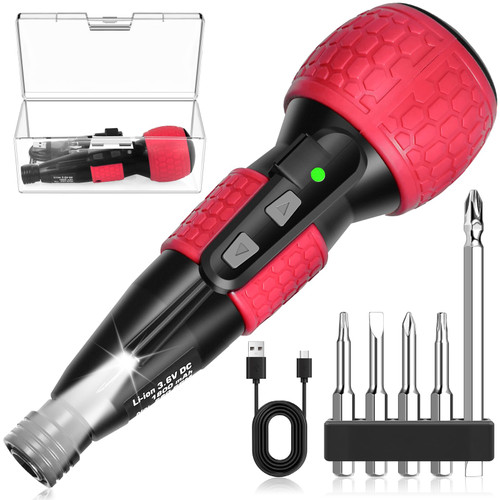 ERAVOR 3.6V Cordless Electric Screwdriver Rechargeable Portable Mini Rotary Home Gadget, Automatic Manual all in one with LED Light and USB Charging Cable, Cordless Power Repair Tool Kits - Red ERAVOR 3.6V Cordless Electric Screwdriver Rechargeable Portable Mini Rotary Home Gadget, Automatic Manual all in one with LED Light and USB Charging Cable, Cordless Power Repair Tool Kits - Red