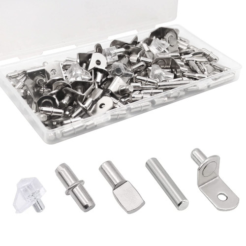 Shelf Pegs Pins Kit - 5 Styles Cabinet Shelf Pegs - 102 Pcs Nickel Plated Shelf Support Pegs for Shelves,Bookshelf,Kitchen Cabinet,Furniture and Closet - Shelf Holders Pegs