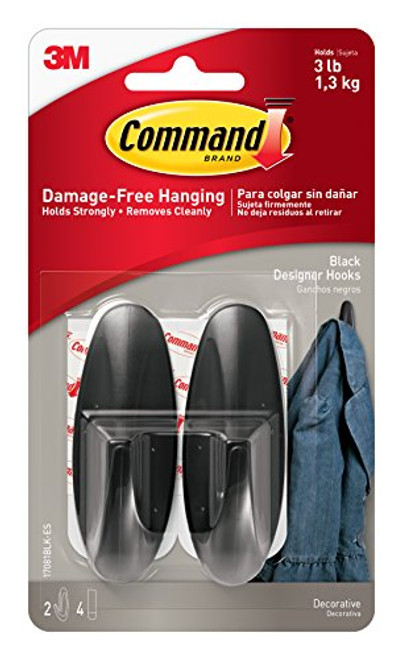 Command Designer Hooks, Medium, Black, 2-Hooks (17081BLK-ES) Command Designer Hooks, Medium, Black, 2-Hooks (17081BLK-ES)