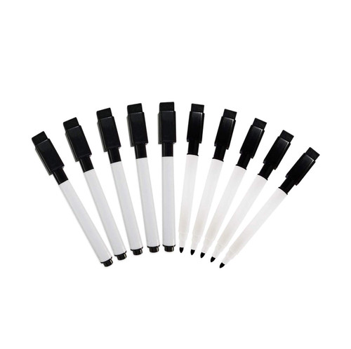 Fine tip Dry Erase Black Markers with Magnetic Cap and Eraser, Perfect for Dry Erase Boards and Whiteboards Pack of 10