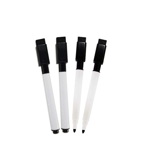 Fine tip Dry Erase Black Markers with Magnetic Cap and Eraser, Perfect for Dry Erase Boards and Whiteboards Pack of 2