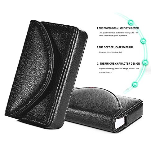RFID Blocking Minimalist Leather Business Credit Card Holder with Magnetic (Black)