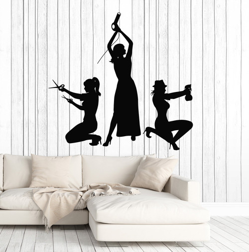 Vinyl Wall Decal Hairdressers Hair Salon Stylist Beauty Stickers Murals Large Decor (ig4674) Grey