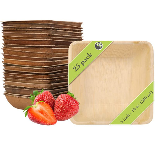 Naturally Chic Palm Leaf Bowls Bamboo Bowls Disposable 5 Inch Square Party (25 pcs) - Wood & Bamboo Like, Eco Friendly, Compostable and Biodegradable Bowls for Weddings and Events